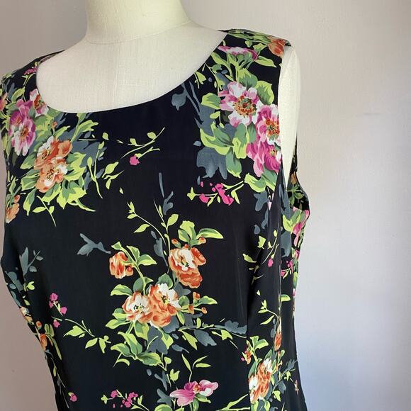 Danny & Nicole Vintage 90s Navy Floral Sleeveless Dress Size 16 Petie - Picture 5 of 14